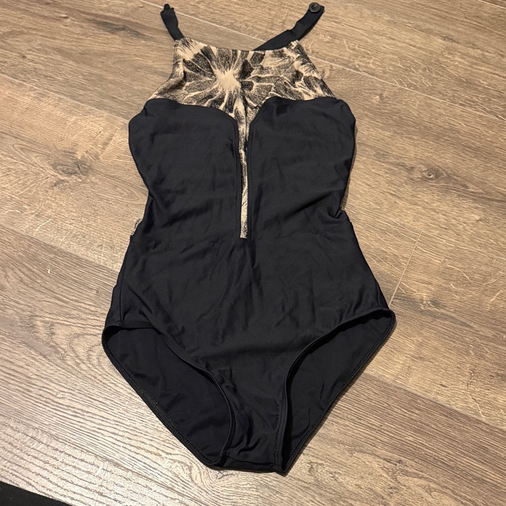 Black and Tan One-Piece Swimsuit